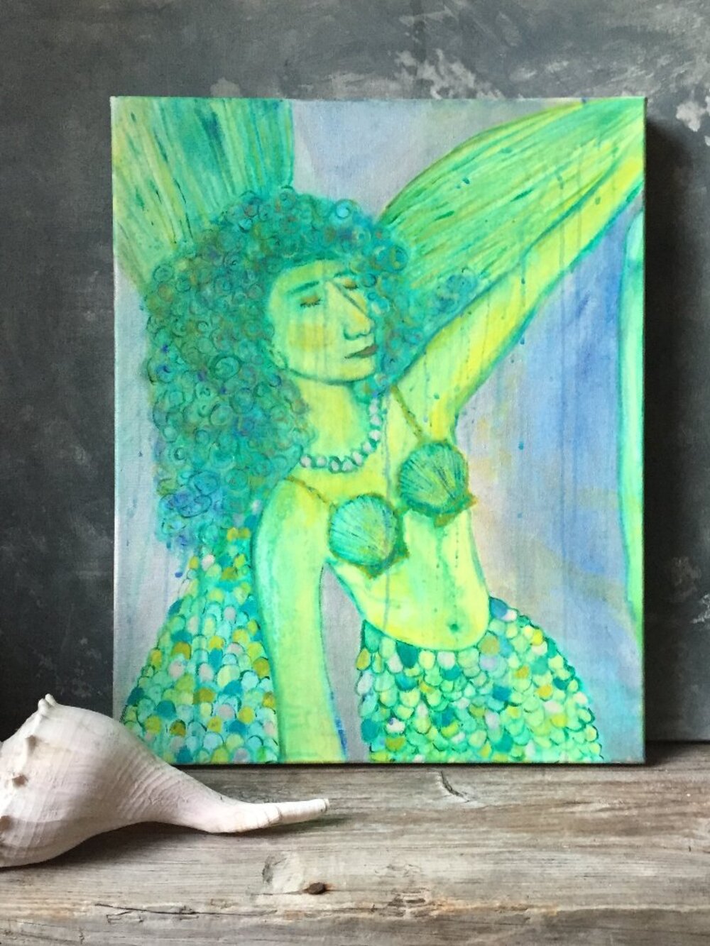Mermaid Original Fine Art Acrylic Painting  -  16 inches X 20 inches